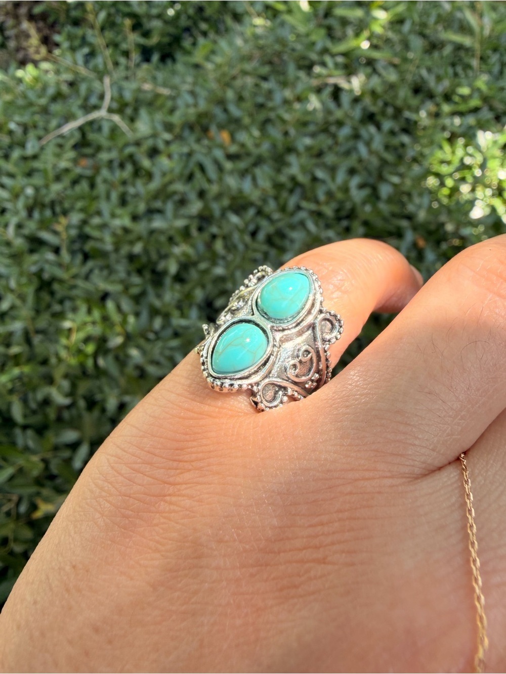 Turquoise Double-Stone Silver Statement Ring SIZE: 6 - Picture 8 of 8